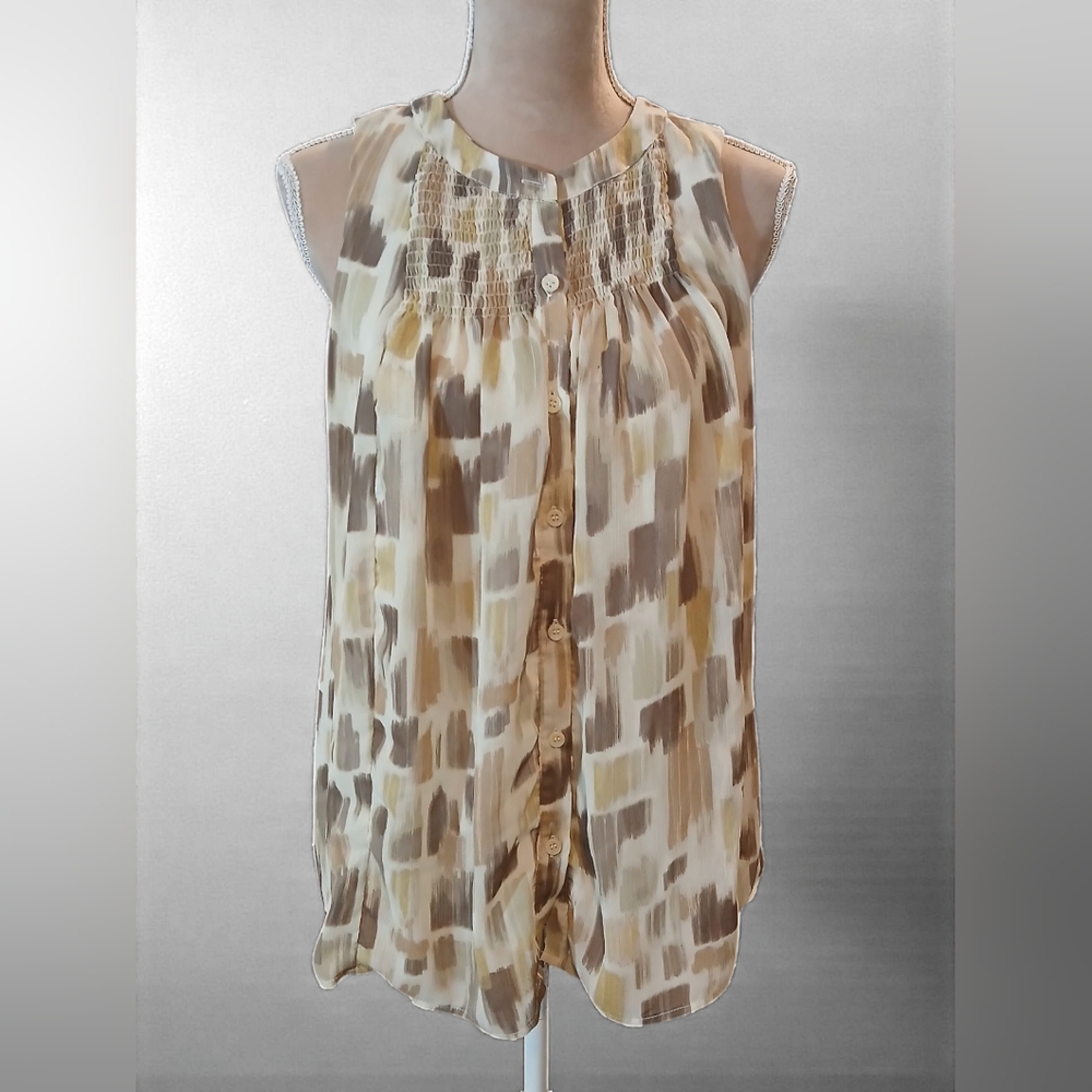 The Poppy Seed Sleeveless Blouse Small Flowy Gauzy Coastal Grandma Smocked Artsy